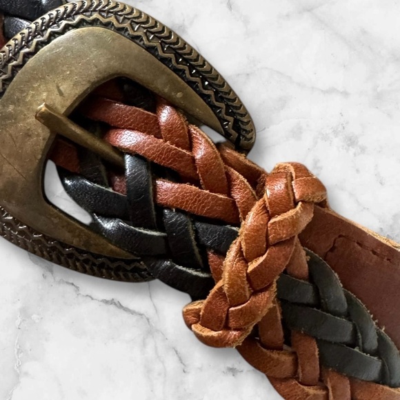 💎Vintage Jeremy Scott Brown and Black Braided Leather Belt - Picture 3 of 15